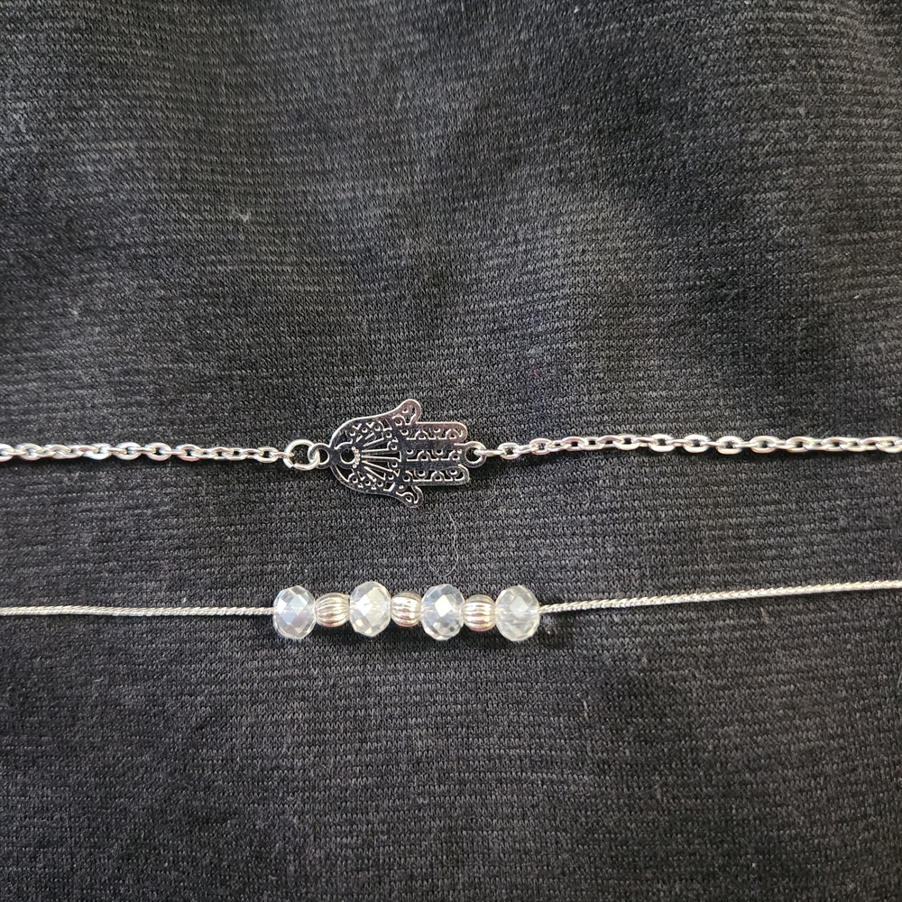 Silver Hamsa Hand Bracelet Set